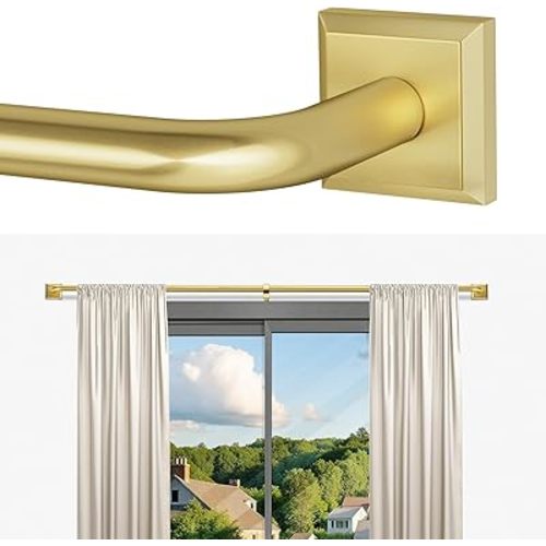 Gold Curtain Rods for Windows 28-48Inch Heavy Duty French Return Rod, Wrap Around Blackout Curtain Rods, Adjustable Room Darkening Drapery Rod for Bedroom, Living Room, Sliding Door & Outdoor Patio