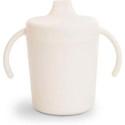 mushie Trainer Sippy Cup | Made in Denmark | Leak Resistant Twist-Off Lid & Handles | Plastic |6 Months + (Ivory)
