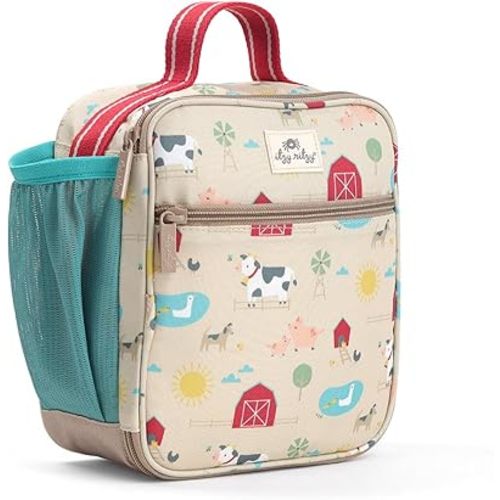Itzy Ritzy Toddler Lunch Box - Kids Lunch Bag is Insulated and Includes Water Bottle Holder Plus 2 Pockets - Durable, Easy to Clean Lunch Box Toddler Bag (Farm)