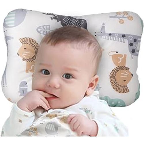 Soft Hypoallergenic Baby Pillow Organic Cotton Cover Machine Washable(Animal World)