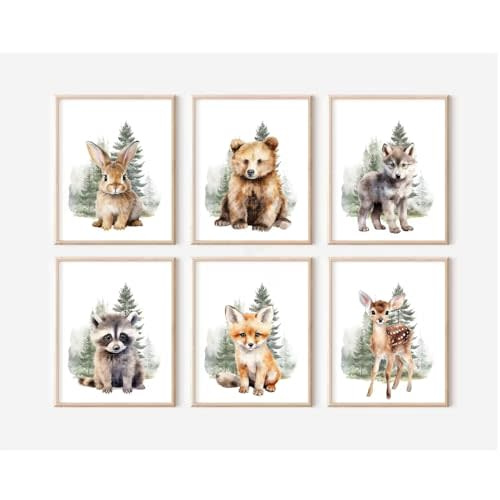 Woodland Animal Nursery Wall Art Decor Set of 6 Baby Boys Room Wall Art Forest Animal Canvas Wall Decor Kids Art Prints Watercolor Bear Deer Fox Pictures Artwork for Bedroom 12x16 Inch Unframed