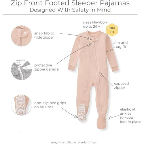 Burt's Bees Baby Unisex Baby Honeysoft Sleeper Pajamas, Zip Front Non-slip Footed Footie Pjs, Organic Cotton & Lyocell
