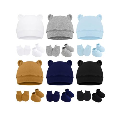 Cotton Newborn Hats Mittens and Socks Set - 6 pack