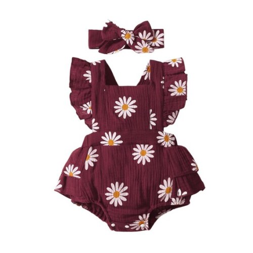 Baby Girl Wine Colored Ruffled Daisy Romper - Etsy