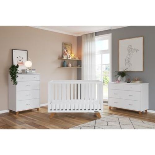 Child Craft SOHO Crib, Changing Table Dresser, and Chest, 3-Piece, Includes 4-in-1 Convertible Crib, Dresser with Topper and Chest (White/Natural)