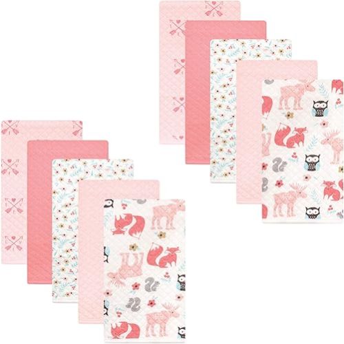 Hudson Baby Unisex Baby Quilted Burp Cloths, Girl Forest, One Size