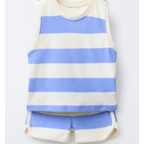 STRIPED TERRY CLOTH SHORTS AND TANK TOP SET - Blue / White | ZARA United States