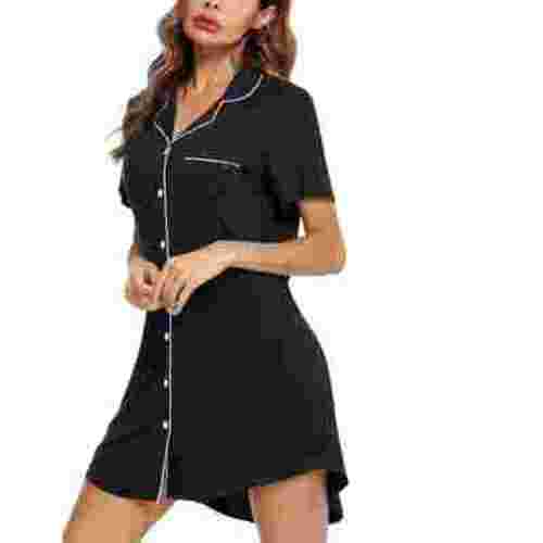 Gewsdrf Nightgowns for Women,Womens Pajama Sets,Pajamas For Women Dress Button Up Shorts Sleeve Nightwear Spring Summer Sleepwear Simple At Home Pajamas,Silk Pajamas,Pj Sets,Silk Robes,Black,S