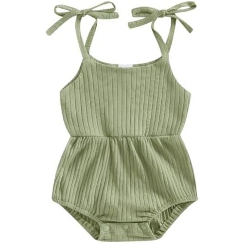 Newborn Infant Baby Girl Romper Ribbed Knit Sleeveless Spaghetti Strap One Piece Jumpsuit Bodysuit Summer Clothes