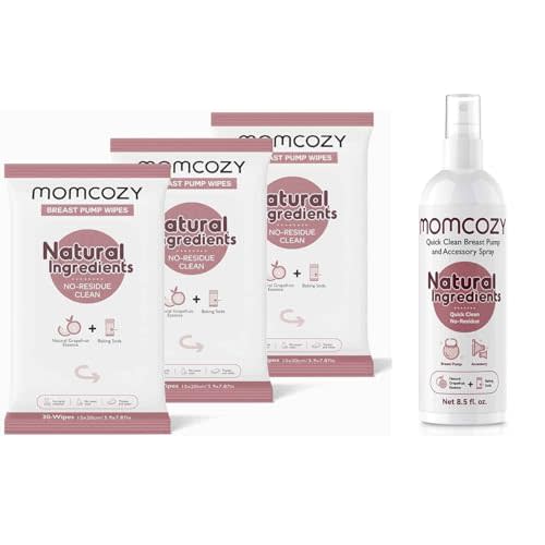 Momcozy Natural Breast Pump Wipes & Momcozy Breast Pump Cleaner Spray