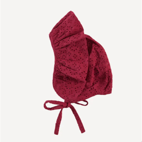 big ruffle bonnet | red violet | organic cotton woven eyelet