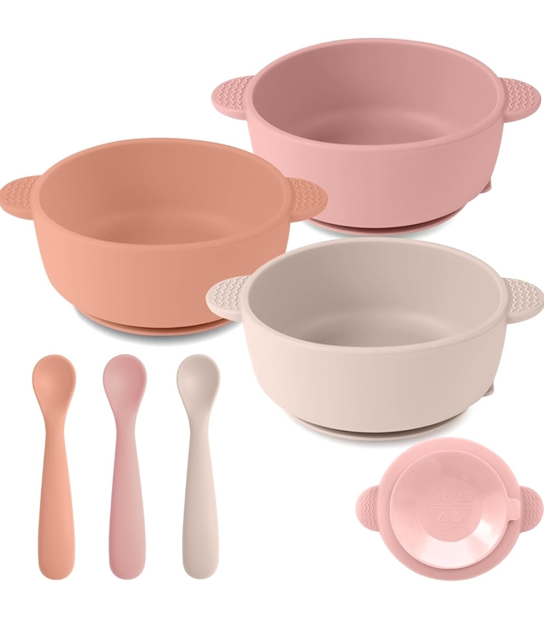 3 Pack Baby Bowls with Suction and 3 Pack Baby Spoons, BPA Free