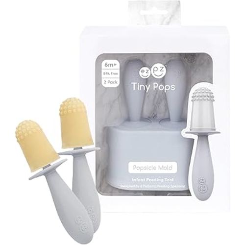 ezpz Tiny Pops (Pewter) - Popsicle Mold Set with Wands for Infants 4 Months + - Two Pack - Baby Essentials