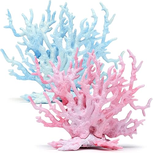 2 PCS Aquarium Coral Ornament, Blue Pink Coral Reef Decor, Artificial Plants Fish Tank Decorations