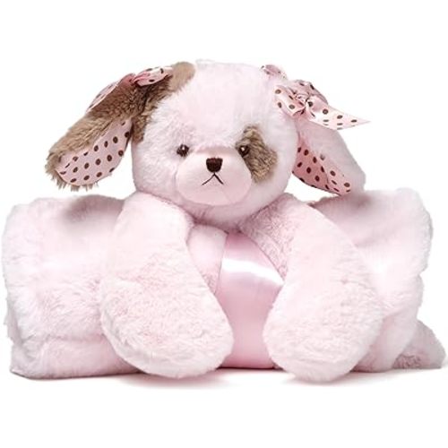 Bearington Baby Wiggles Cuddle Me Sleeper, Pink Puppy Dog Large Size Security Blanket, 28.5" x 28.5"