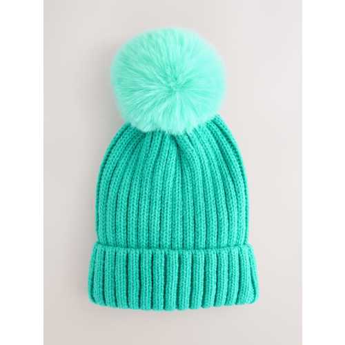 Turquoise Blue Rib Pom Beanie (3mths-16yrs)