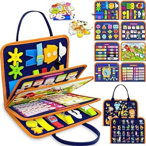 Exorany Busy Board Montessori Toys for 1 2 3 4 Year Old Boy & Girl Birthday Gifts, Busy Book for Toddlers 1-3, Sensory Educational Travel Toys, Toddler Activities for Learning Fine Motor Skills