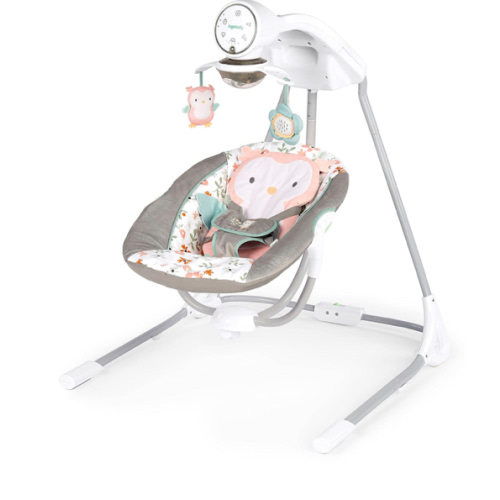 Ingenuity InLighten 5-Speed Baby Swing - Swivel Infant Seat, 5 Point Safety Harness, Nature Sounds, Lights - Nally Owl