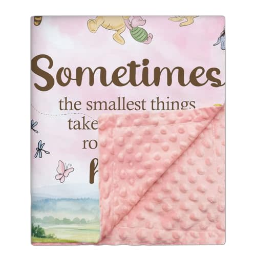 Sirjiera Winnie Quotes Baby Blanket for Baby Girls, Pooh Nursery Blanket with Double Layer Dotted Backing, Pink Printed Bed Throw Blanket, for Baby Shower Birthday 30 * 40IN