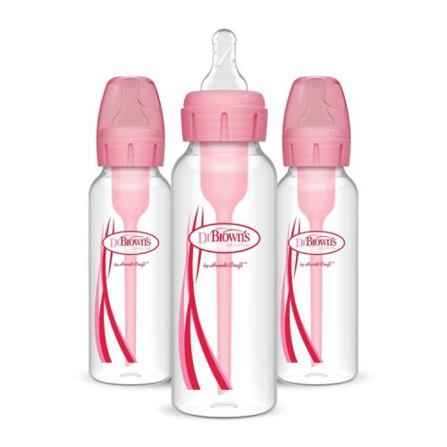 Dr. Brown's 8oz Anti-Colic Options+ Narrow Baby Bottle with Level 1 Slow Flow Nipple - 3pk - 0m+ - Pink