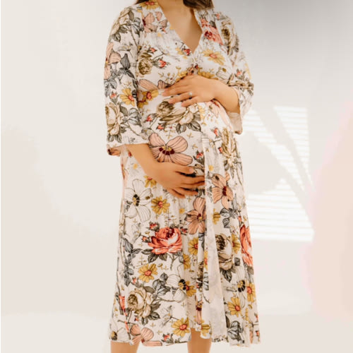 Lila Labor & Postpartum Gown in Vintage Floral