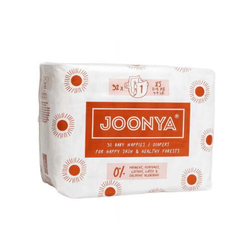 Joonya Baby Diapers **New Range** - NonToxic, Eco-Friendly, Ultra Slim, Overnight Use - Bulk Disposable Eco Diapers - Made in Denmark - Size 1 XS (4-9 lb) - 1 Bag of 32