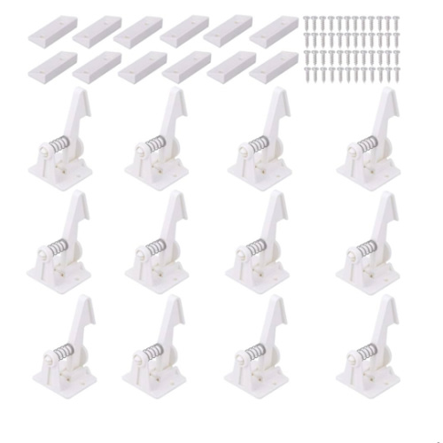 Vmaisi 12 Pack Cabinet Locks Child Safety Latches - Baby Proofing Cabinets Drawer Lock with Adhesive Easy Installation - No Drilling or Extra Screws (White)
