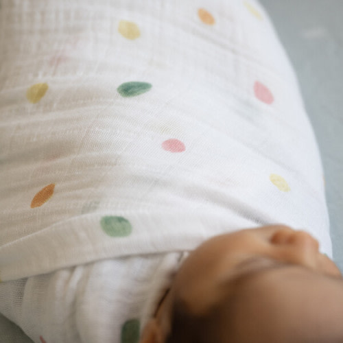 Multi-Purpose Hand-Painted Muslin Swaddle 47X47, Party Dots - Little Unicorn | Maisonette