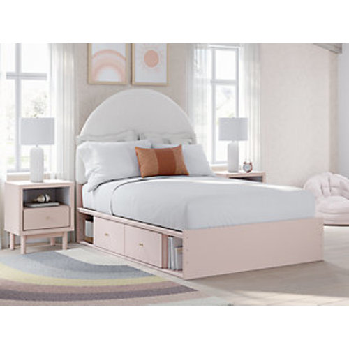 Wistenpine Twin Upholstered Panel Bed with 2 Storage Drawers and 2 Cubbies