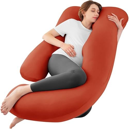 Sasttie Pregnancy Pillows for Sleeping, U Shaped Cooling Full Body Pillow with Removable Cover, Pregnant Women Must Haves, Maternity Essential, Orange