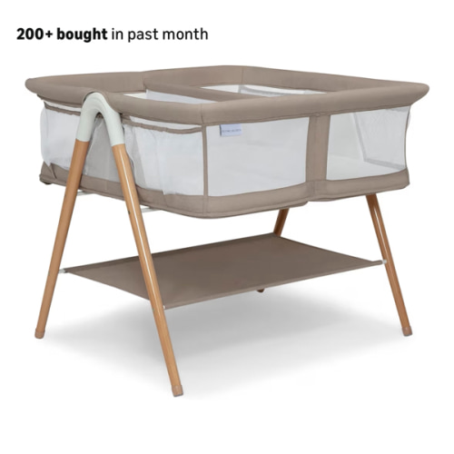 Delta Children Bondi Beechwood Twin Bassinet with PureAir Breathable Mesh Sheet and FSC-Certified Wood, Tan