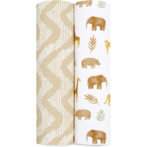 aden + anais Essentials Swaddle Blanket, Muslin Blankets for Girls & Boys, Baby Receiving Swaddles, Newborn Gifts, Infant Shower Items, 2 Pack, Tanzania