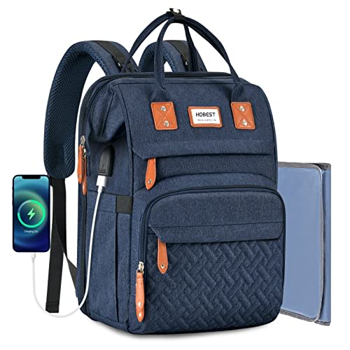 HOBEST Diaper Bag Backpack, Multifunction Large Travel Diaper Bag with Changing Pad and USB Charging Port for Moms Dads, Waterproof Unisex Baby Bag for Boys Girls, Baby Registry Search Shower Gifts