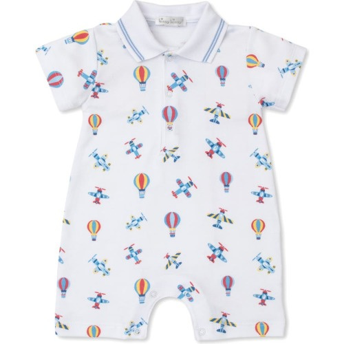 Baby Pima Cotton Romper, 6-9M, Blue/ White Multi