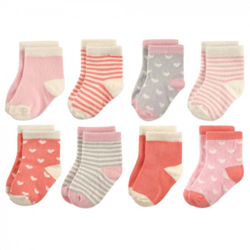 Hudson Baby Infant Girl Cotton Rich Newborn and Terry Socks, Hearts, 6-12 Months