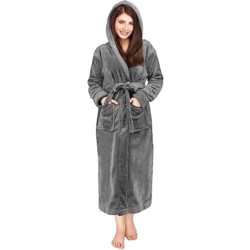 NY Threads Womens Fleece Hooded Bathrobe Plush Long Spa Robe