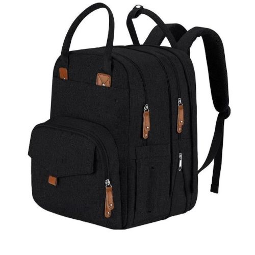 Itopfox Expandable Diaper Backpack for Twins, Dual Compartments, Includes Changing Pad & Stroller Straps, Unisex Black, 26-36L