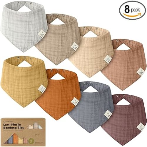 KeaBabies 8-Pack Muslin Baby Bibs for Boys, Girls - Muslin Bandana Drool Bibs for Baby Girl & Boy, Drooling Newborn, Teething Toddler, Infant 0-36 Months, Soft Cotton Extra Absorbent (Spice)