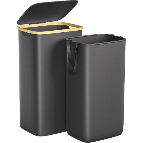 Large Laundry Hamper, 100L Waterproof Laundry Basket with Lid and Removable Bag, Collapsible Tall Clothes Hamper with Bamboo Handles for Clothes Toys in Dorm Bedroom Bathroom, Black