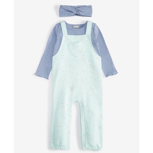 Baby Girls Headband, Bodysuit & Fleece Overalls, 3 Piece Set, Created For Macy's In Light Mnt