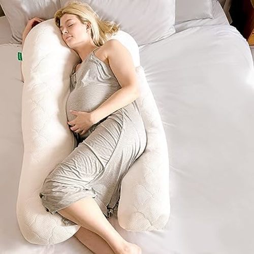 Newton Baby New and Improved Premium Pregnancy Maternity Pillow with Cotton Surface, 50% More Memory Foam and Fiber Clusters for Complete Support, U-Shaped with Removable Washable Cover