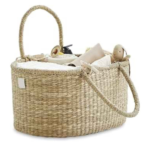 BEBE BASK Premium Baby Diaper Caddy Organizer - Artisan-Made Seagrass Basket With Cotton Divider - Award-Winning & Luxury Diaper Caddy Basket (ROSA)