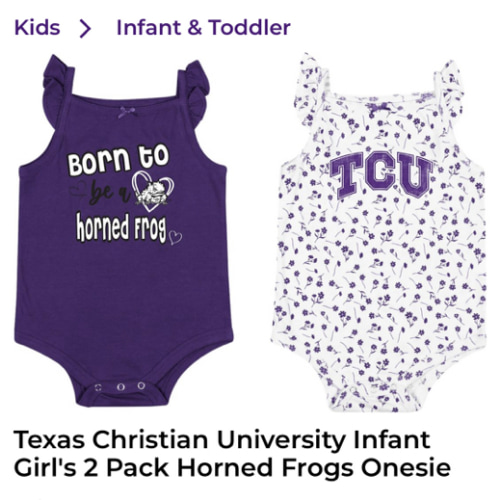 Texas Christian University Infant Girl's 2 Pack Horned Frogs Onesie