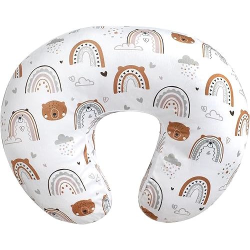 OWLOWLA Nursing Pillow Cover,Minky Breastfeeding Pillow Cover Fits Original Nursing Pillow Baby Boy Girl(Rainbow&Bear)