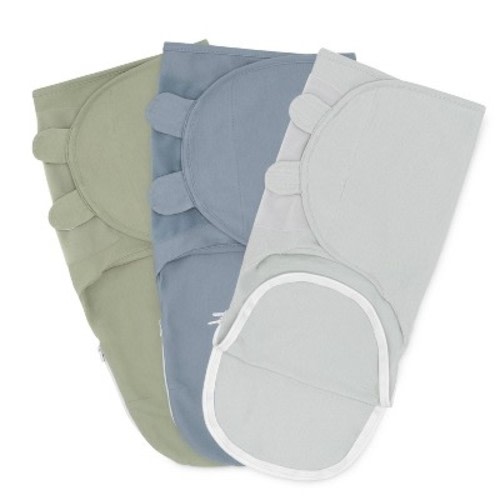 Swaddle Blankets for Baby Girl & Boy with Easy Access Zipper for Diaper Changes Set of 3 - Small  - Stone, Pacific Blue, Sage