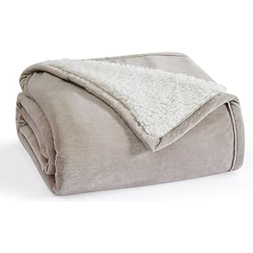 UGG 01464 Bliss Sherpa Fully Reversible Throw Blanket for Bed or Couch Easy Care Soft Plush Machine Washable Luxury Oversized Accent Blankets, 70 x 50-Inch, Oyster