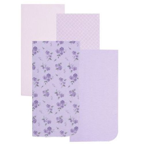 EVERYDAY KIDS 4-Pack Flannel Receiving Blankets – Soft Swaddle Set for Newborns with Purple Flower and Diamond Pattern Designs
