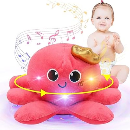 Musical Octopus Baby Toy - Crawling & Rotating Octopus Toy with Recording, Light-Up Voice Control, Clap Hands Awake for 2-6 Year Old Boys and Girls, Tummy Time Sensory Toy