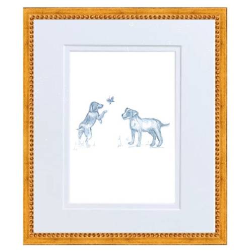 Snips and Snails Toile Hand Painted Watercolor Print with Mat- two puppies