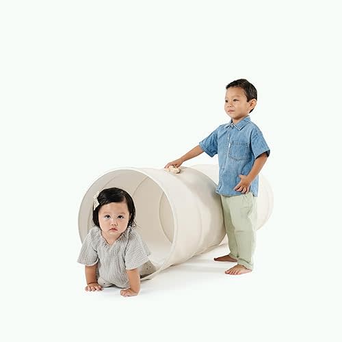 Gathre Premium Play Tunnel for Kids (19.5-inch Wide, 60-inch Long) Wipeable & Water Resistant Pop Up Crawl-Through Play Tent for Toddlers | Easy to Fold with Leather Ties for Compact Storage (Ivory)